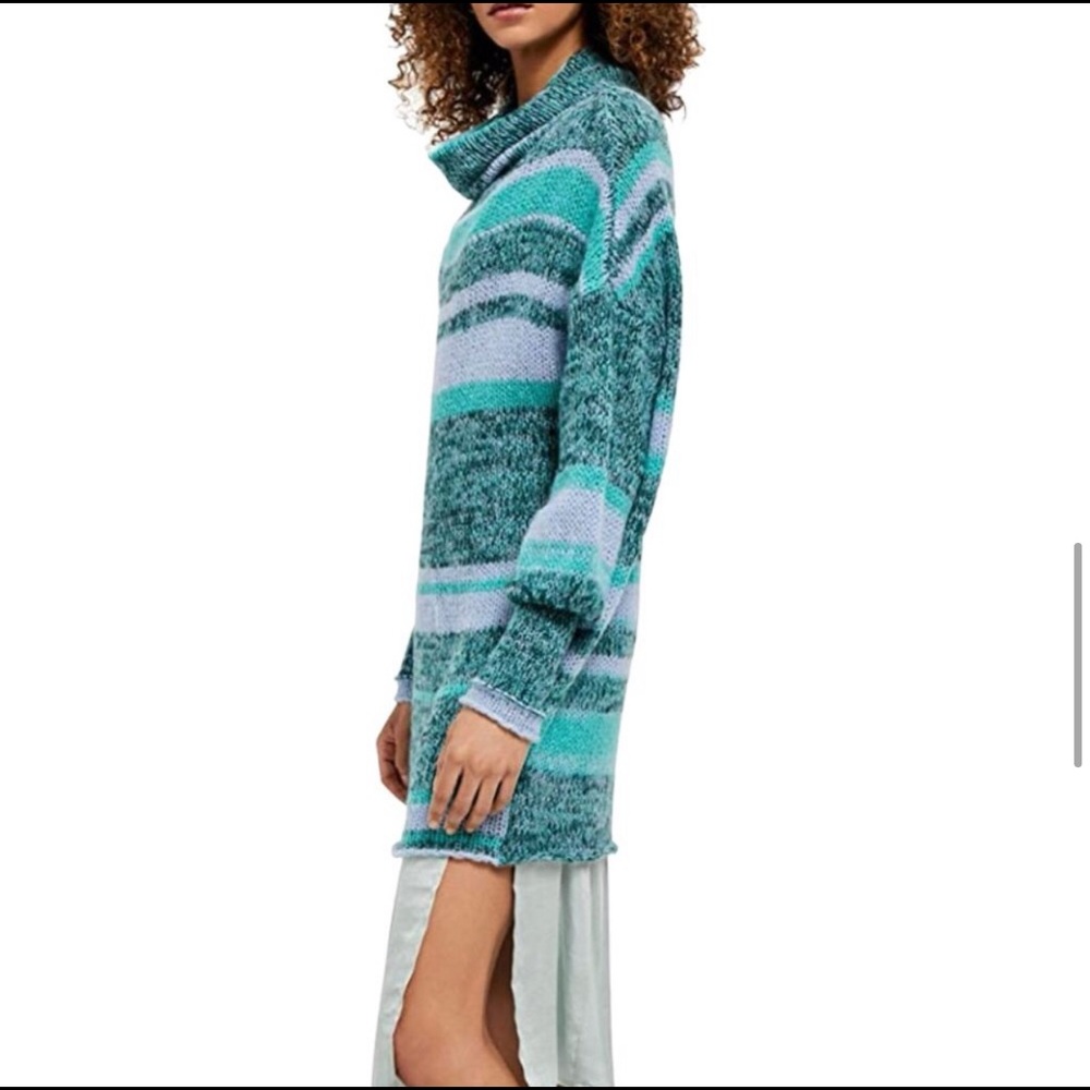 FREE PEOPLE Womens Light Blue Stripe Tunic Sweater